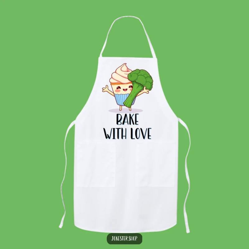 Funny Cupcake Hugs Broccoli Apron - Kitchen Sweetness Cartoon Gift!