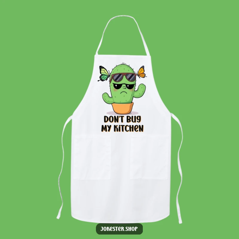 Funny Grumpy Cactus Apron: Cool Chef, Annoyed by Butterflies, Hilarious Gift!