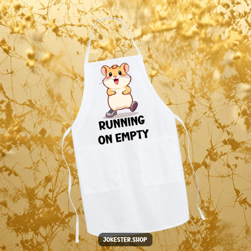 Funny hamster in tiny running shoes, comically sprinting in place, ready for kitchen duty on this humorous chef apron.