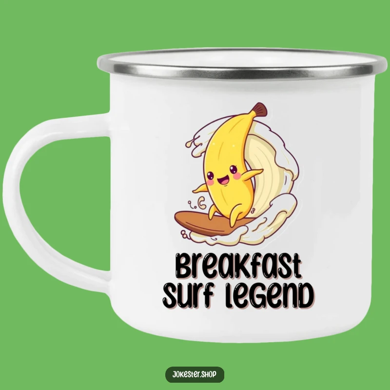 Funny Banana Surf Enamel Mug - Rustic Cream Wave Humor Gift