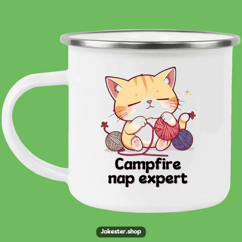 Funny Sleepy Cat Juggling Camping Mug: Yarn Nap Gift Idea