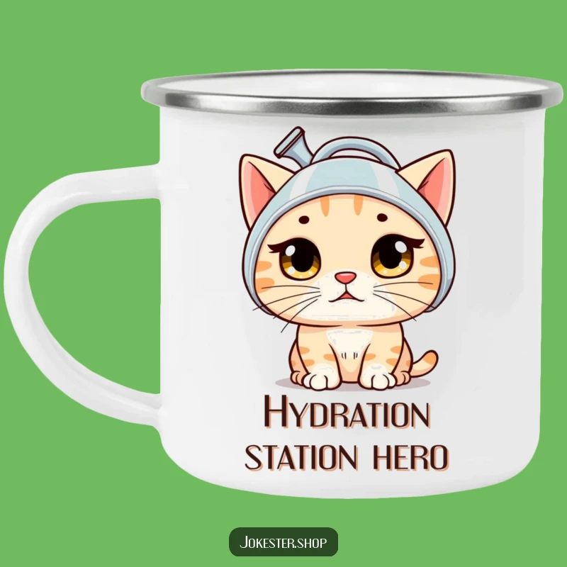 Funny Bewildered Cat Camping Mug - Quirky Outdoor Gift