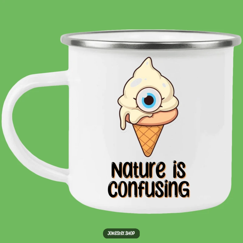 Funny Confused Melting Ice Cream Camping Mug - Outdoor Whimsy Cartoon Gift!
