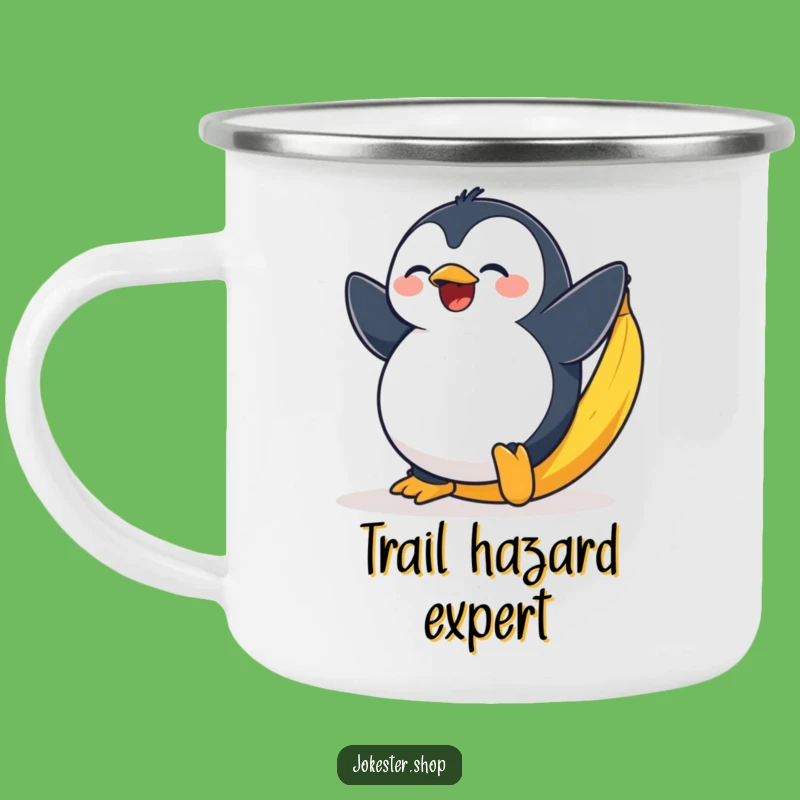 Funny Penguin Camping Mug - Banana Peel Slip Enamel Cup for Outdoor Laughs Funny Gift