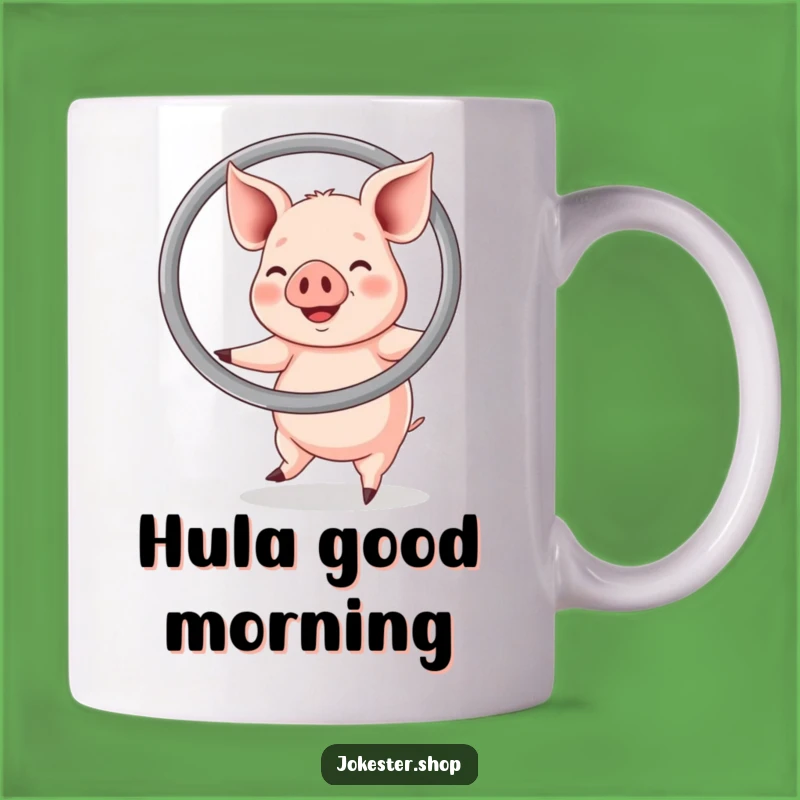 Funny Happy Pig Hula Hoop Mug - Chubby Fun Dancer and Gift