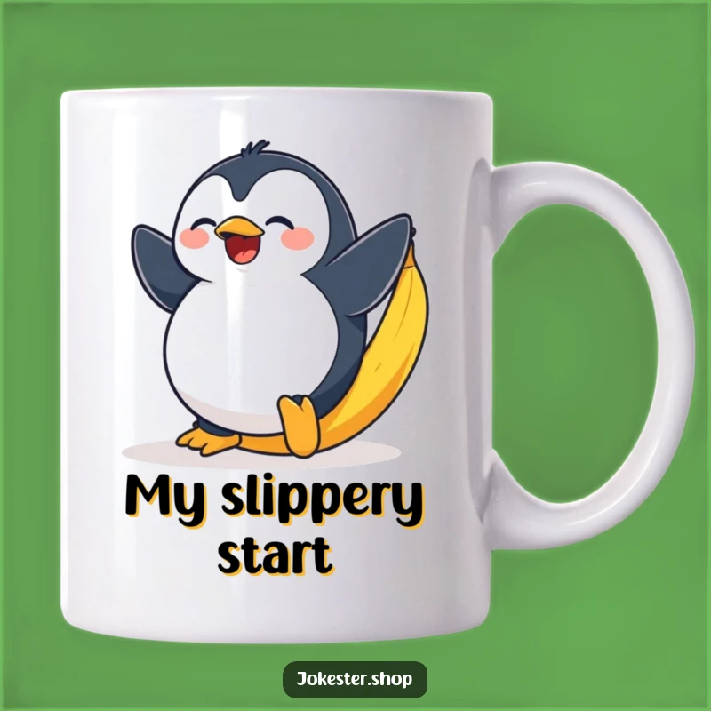 Funny Penguin Banana Peel Mug - Slipping Cartoon Character Surprise Funny Gift
