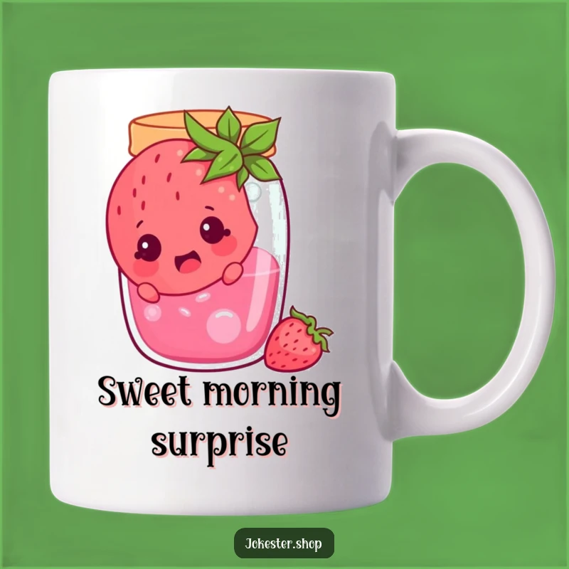 Funny Surprised Strawberry Jam Jar Mug - Hilarious Fruit Cartoon Gift!