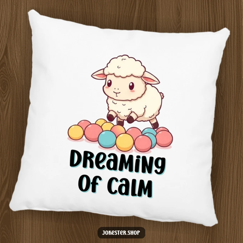 Funny sheep comically attempting to herd tiny bouncy balls, providing a soft and humorous touch to any cozy setting.