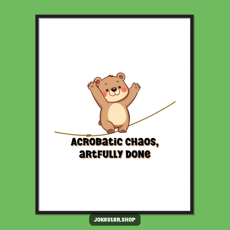 Funny Clumsy Bear Tightrope Digital Art Print - Instant Hilarious Download
