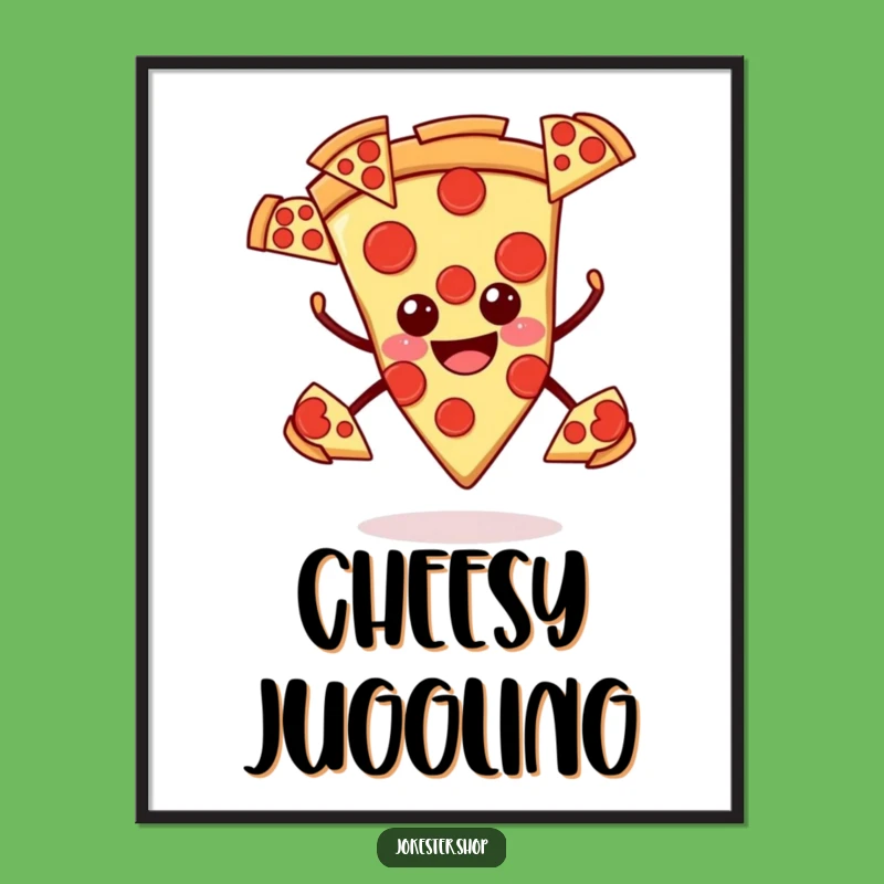 Funny Smiling Pizza Digital Art - Juggling Joy, Perfect Humorous Gift Print