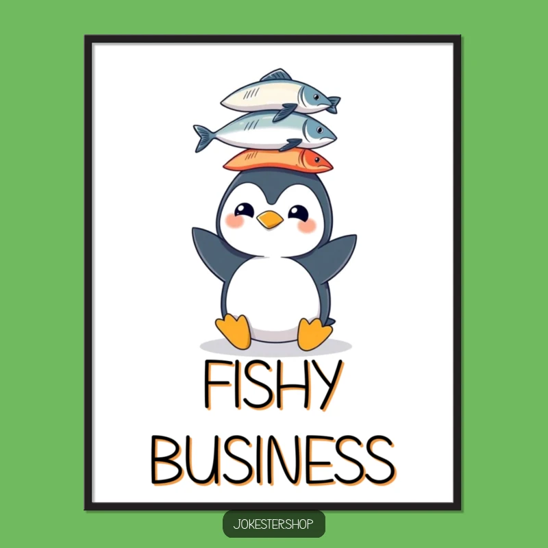 Funny Penguin Fish Digital Art - Whimsical Decor, Instant Funny Gift