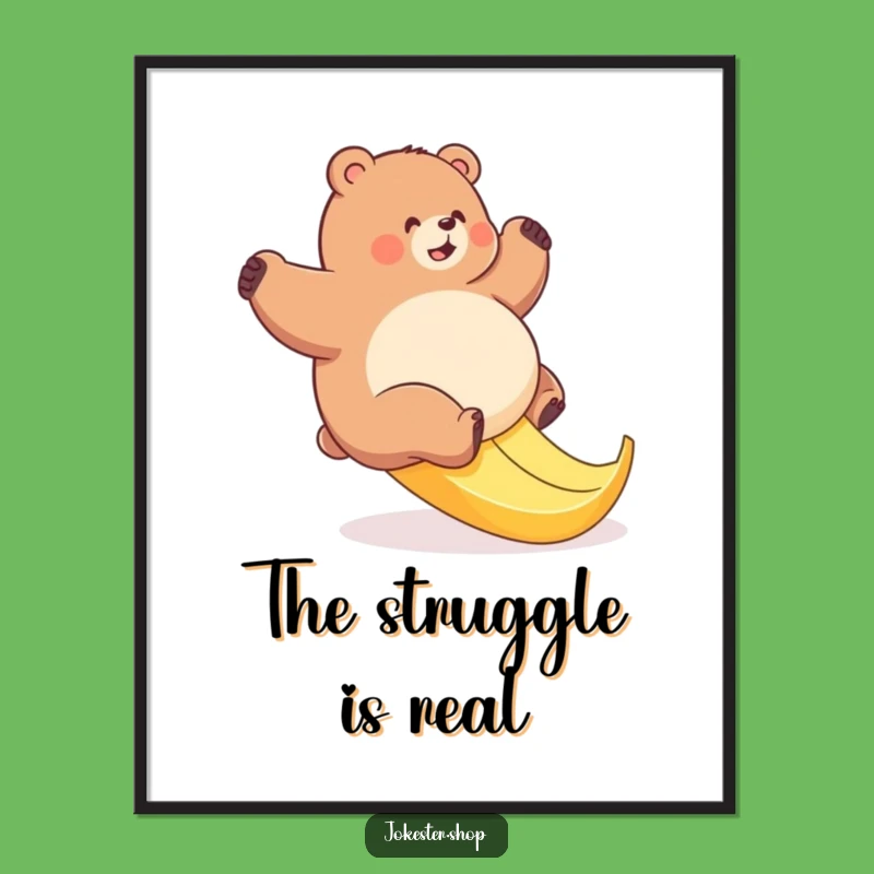 Funny Bear Banana Slip Digital Art: Instant Hilarious Decor for a Comical Space