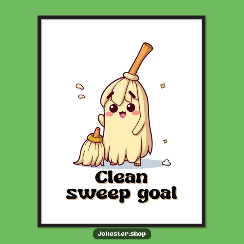 Funny Bewildered Broom Digital Art Print - Hilarious Wall Decor Gift