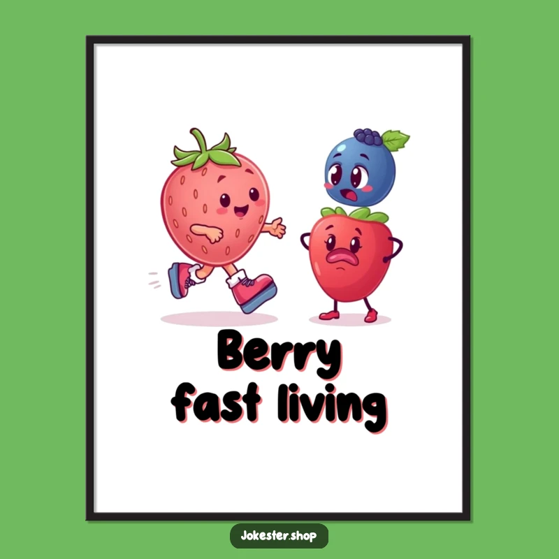 Funny Fruit Race Digital Art: Strawberry Skater Decor, Instant Funny Gift