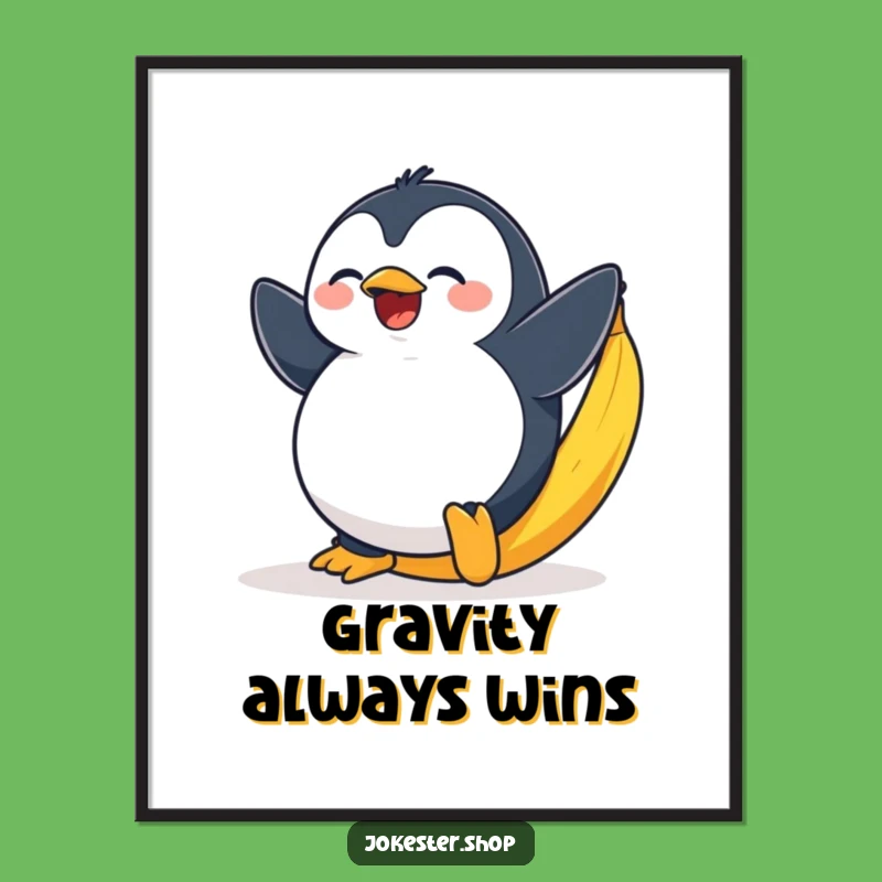 Funny Penguin Digital Print - Banana Peel Slip Wall Art for Comedy Lovers Funny Gift