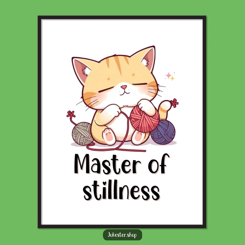 Funny Sleepy Cat Juggling Digital Art: Yarn Nap Decor, Gift