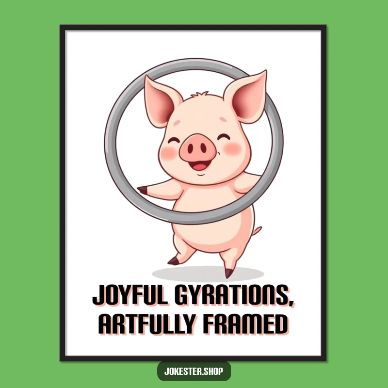 Funny Happy Pig Hula Hoop Digital Art Print - Instant Joyful Download