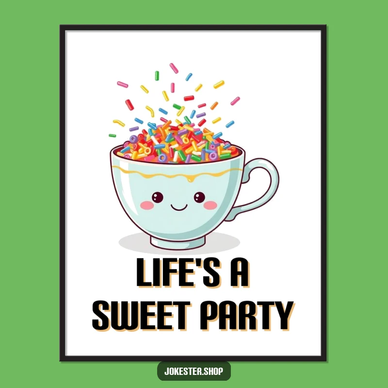 Funny Teacup Sprinkle Dance Digital Art: Instant Cheerful Decor for a Joyful Space