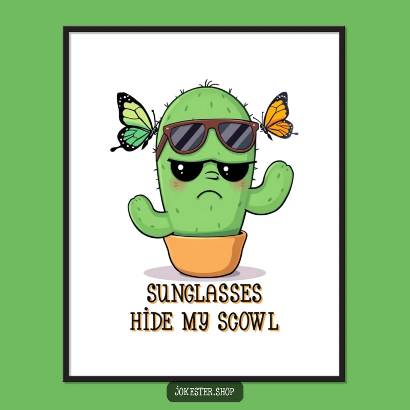 Funny Grumpy Cactus Digital Art: Cool Shades, Annoyed Decor Gift Print!