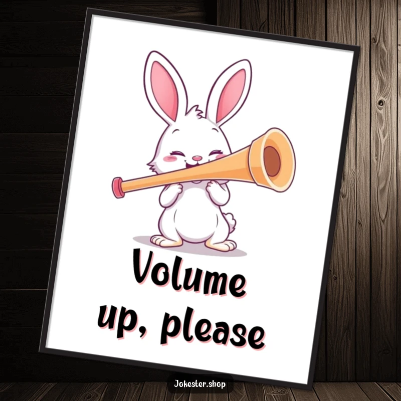 Funny rabbit character with a giant kazoo, embodying pure musical exuberance. An easily printable and funny digital art piece.