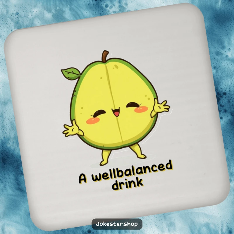 Funny Coaster featuring a confident avocado in a dramatic split, protecting surfaces with humor.