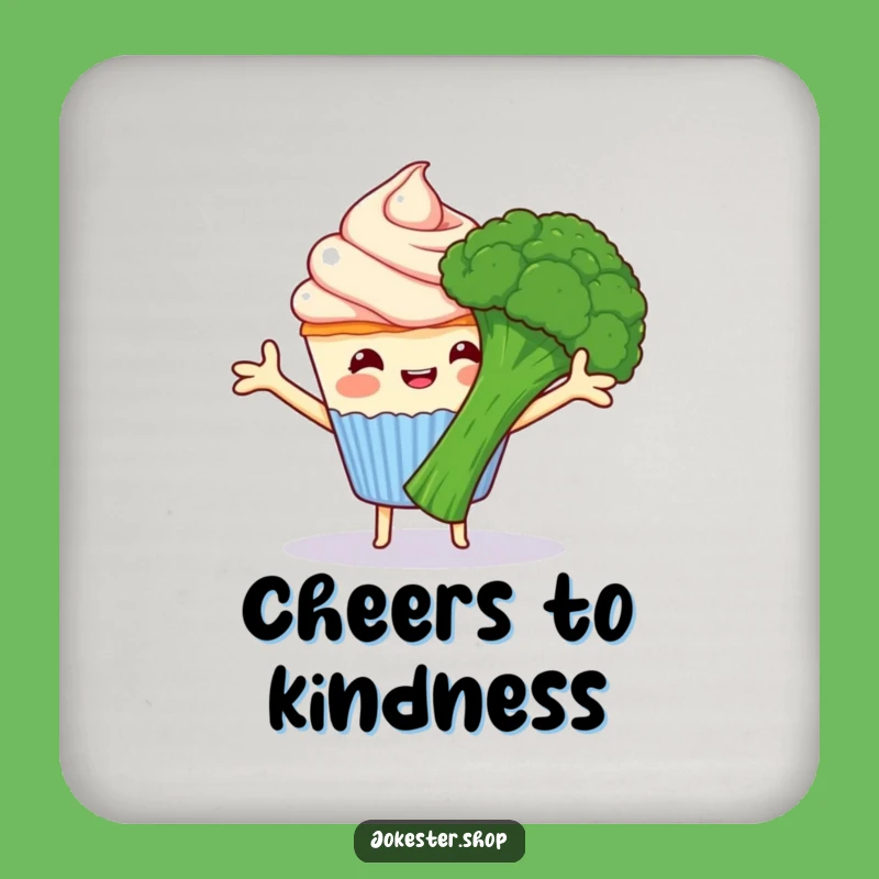 Funny Cupcake Hugs Broccoli Coaster - Protect Surfaces with Humor Gift!