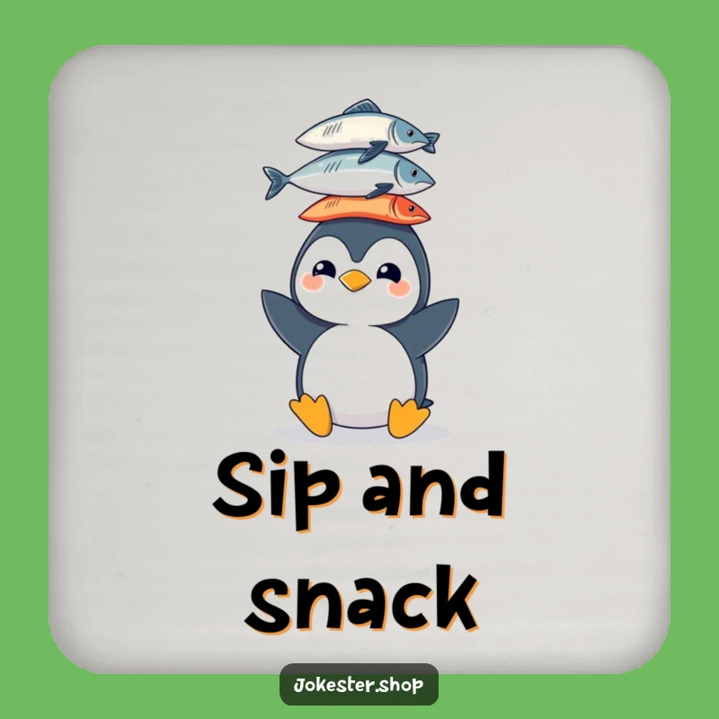 Funny Penguin Fish Drink Coaster - Protect Surfaces with Humor