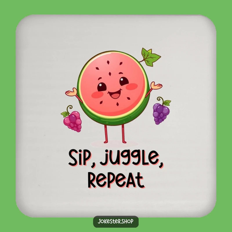 Funny Watermelon Juggling Grapes Coaster Set - Protect Surfaces with Humorous Fruity Art