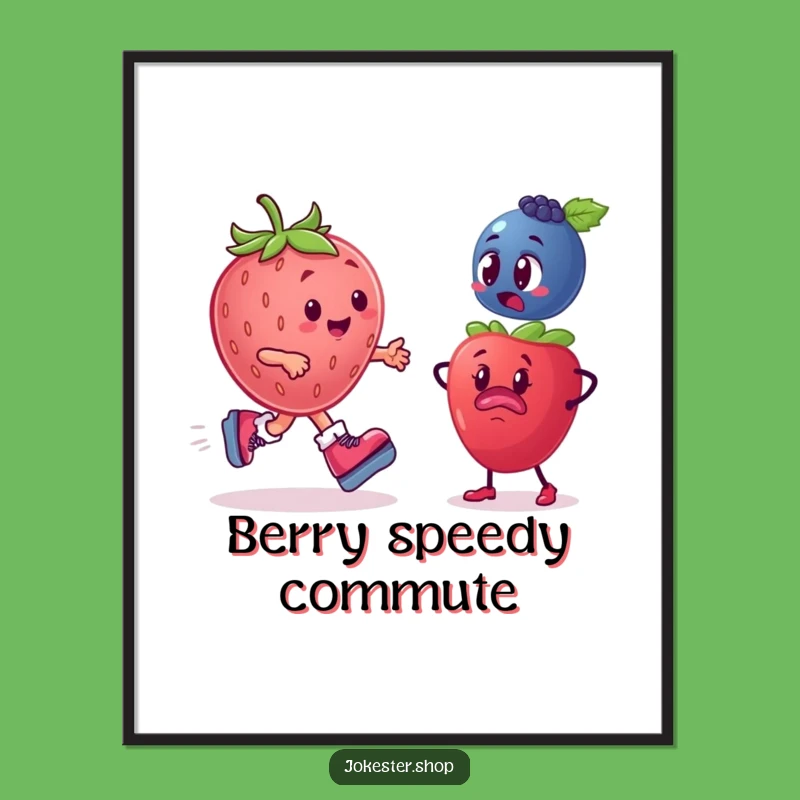 Funny Fruit Race Art Print: Strawberry Skater Poster, Whimsical & Funny Gift