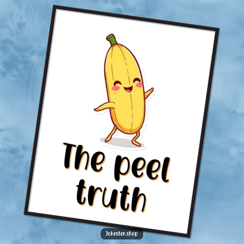 Funny banana peel with legs, slipping on itself, wall art, a classic funny gift.