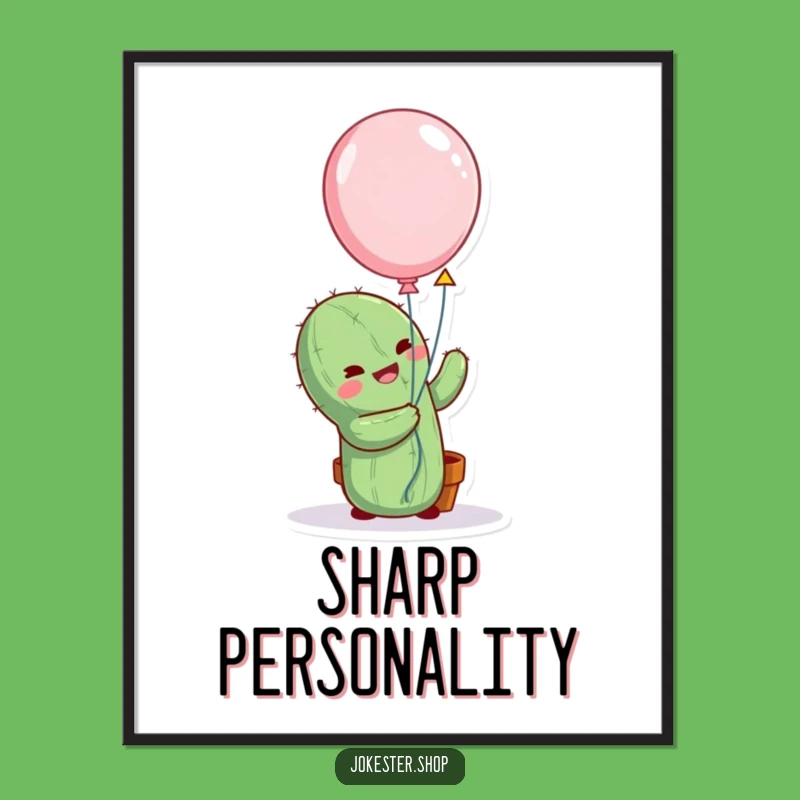 Funny Cactus Balloon Hug Poster - Hilarious Wall Art for a Cheerful Space!