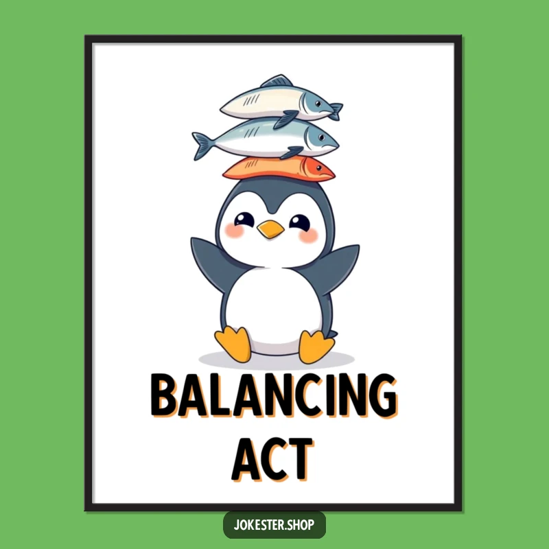 Funny Penguin Fish Poster - Whimsical Wall Art, A Funny Gift