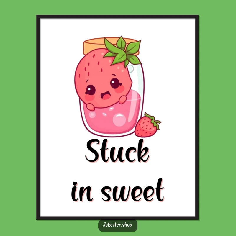 Funny Surprised Strawberry Jam Jar Poster - Fruity Cartoon Wall Art Gift!