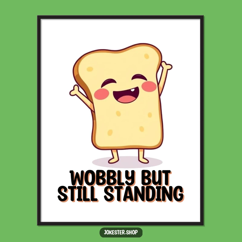 Funny Toast Handstand Wobble Poster, Whimsical Wall Art for Your Kitchen