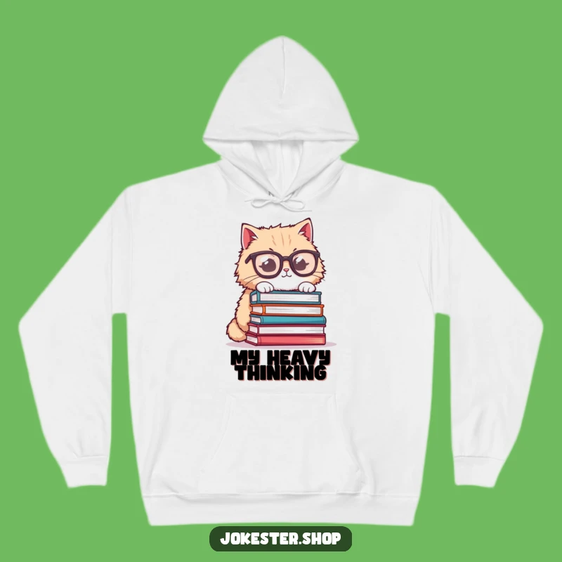 Funny Cat Glasses Hoodie - Cozy Book Stack Humor, Perfect Funny Gift
