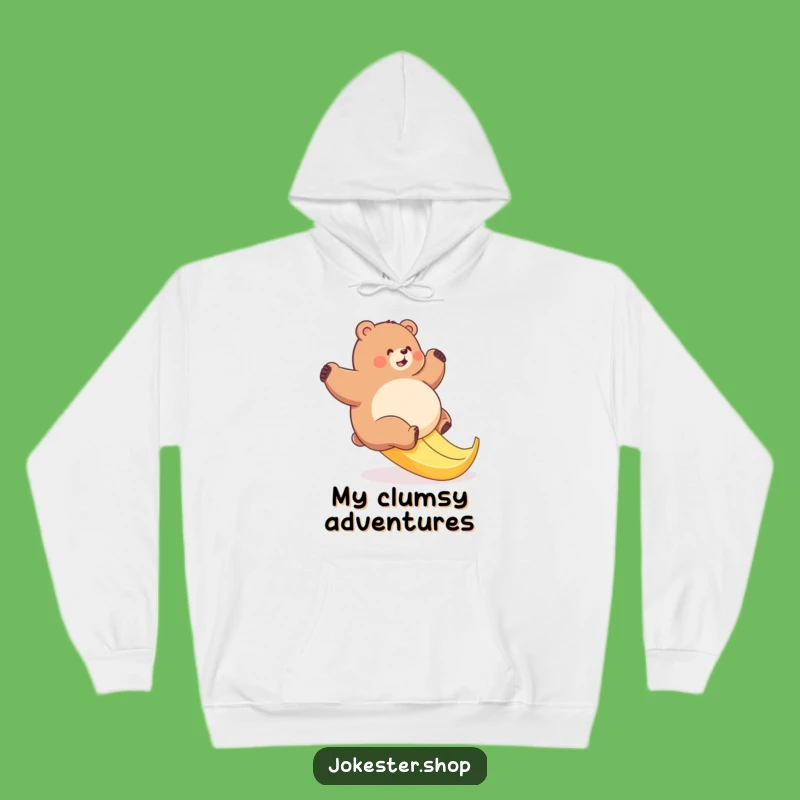 Cozy Funny Bear Banana Slip Hoodie: Stay Warm with this Hilarious Clumsy Bear Design
