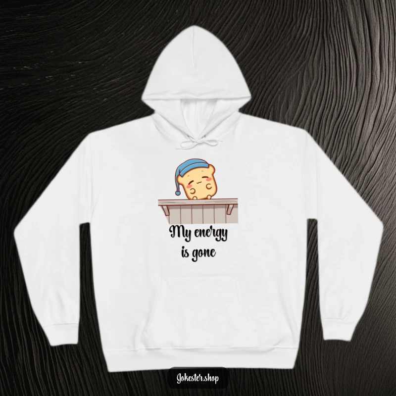 Funny sleepy bread loaf wearing a nightcap, falling off a shelf, soft hoodie featuring a comical sleeping character, best funny gift.