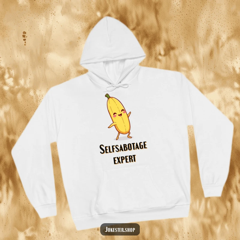 Funny banana peel with legs, slipping on itself, on a cozy hoodie, a hilarious funny gift.