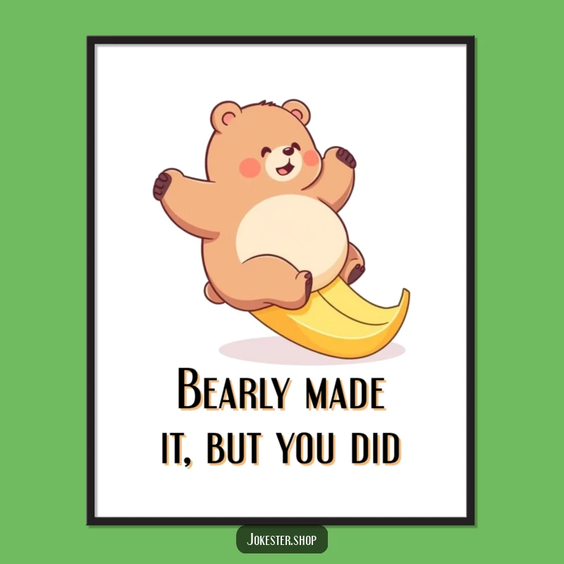 Free Printable Wall Art: Bear Banana Peel Mishap Funny Downloadable Art