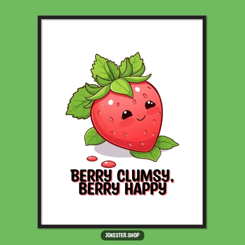 Funny Free Printable Wall Art: Blushing Strawberry - Cute Downloadable Decor