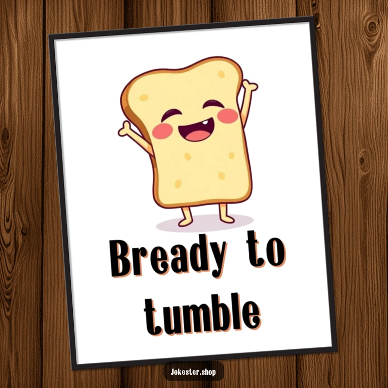 Funny Free Printable Wall Art: Giggling toast slice hilariously wobbles while attempting a handstand, pure breakfast comedy.