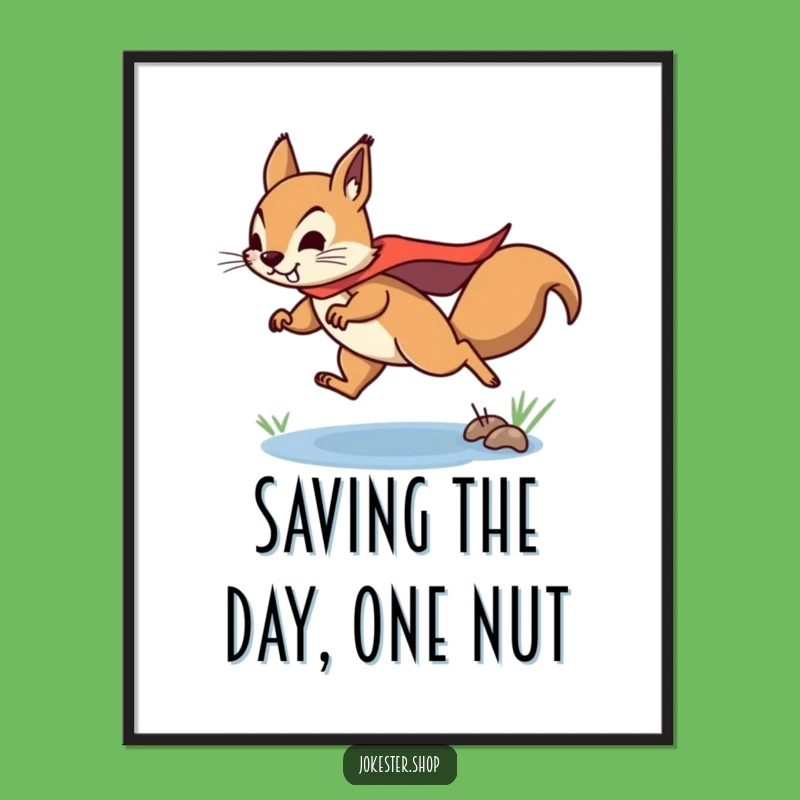 Free Printable Squirrel Wall Art: Superhero Leaping Over Puddles Art!