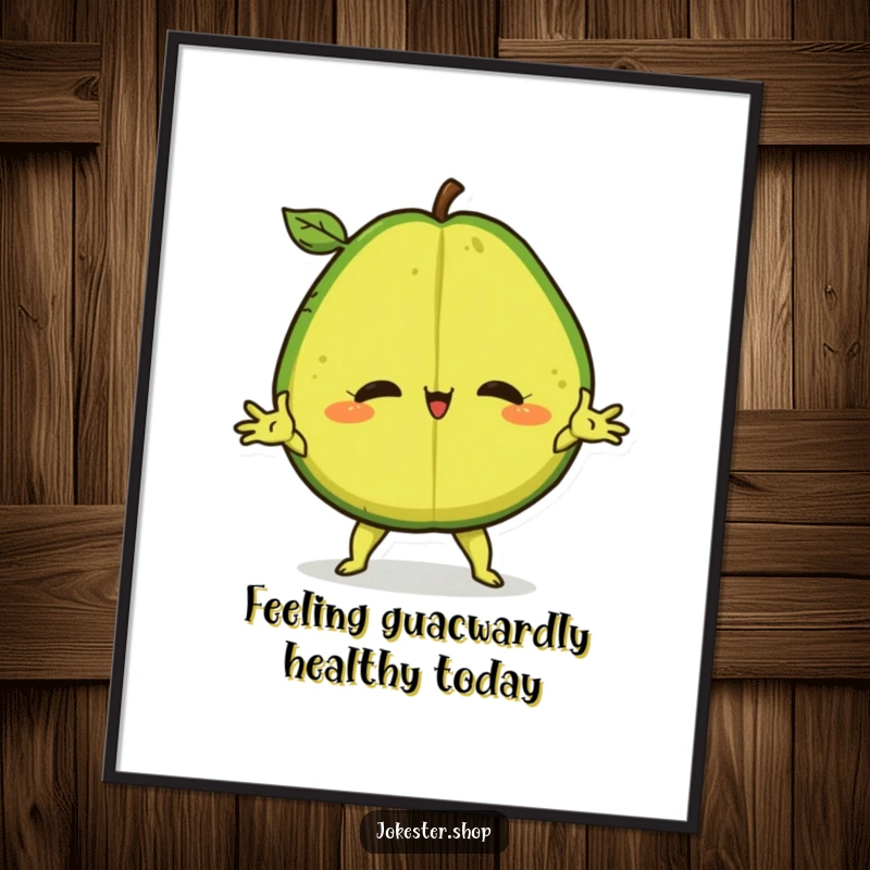 Funny Free Printable Wall Art featuring a flexible avocado performing a dramatic split, embodying confidence and quirky charm.