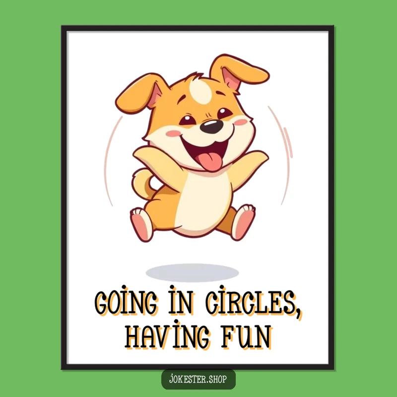 Free Printable Dizzy Dog Wall Art: Goofy Tail Chase Funny Decor Downloadable