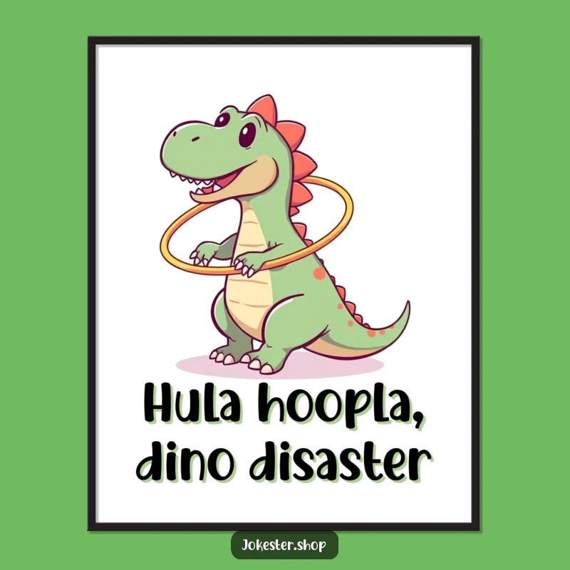 Free Printable Funny Dinosaur Wall Art: Clumsy Hoop Dance Downloadable Decor