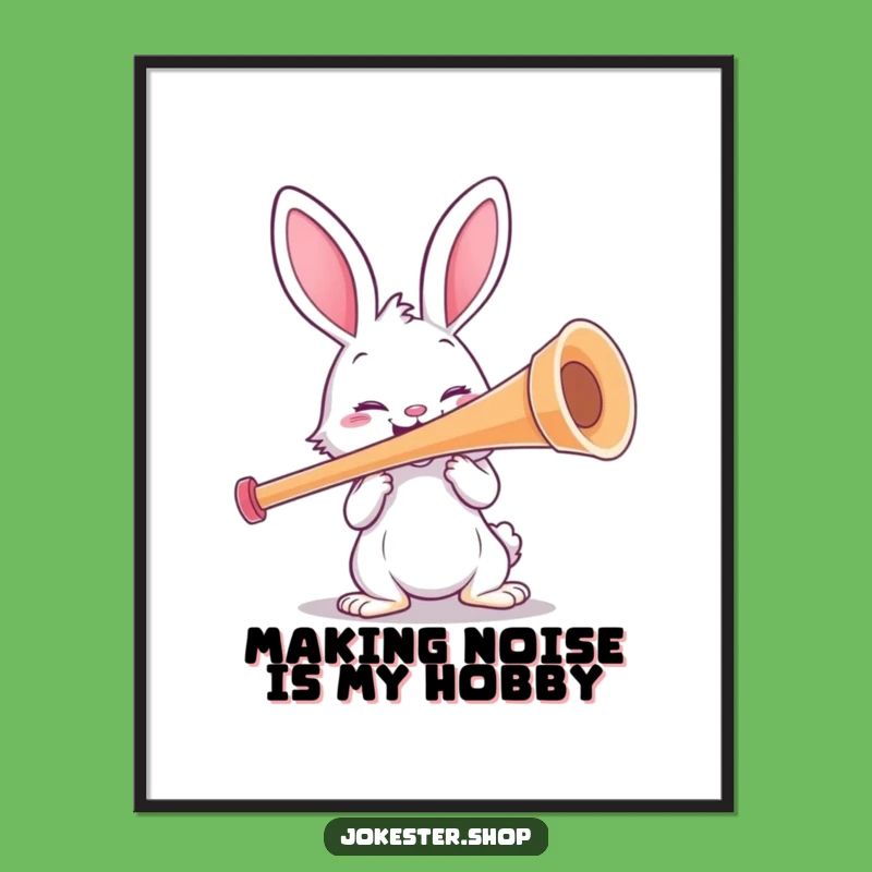 Free Printable Wall Art: Funny Rabbit Kazoo Player, Humorous Downloadable Decor