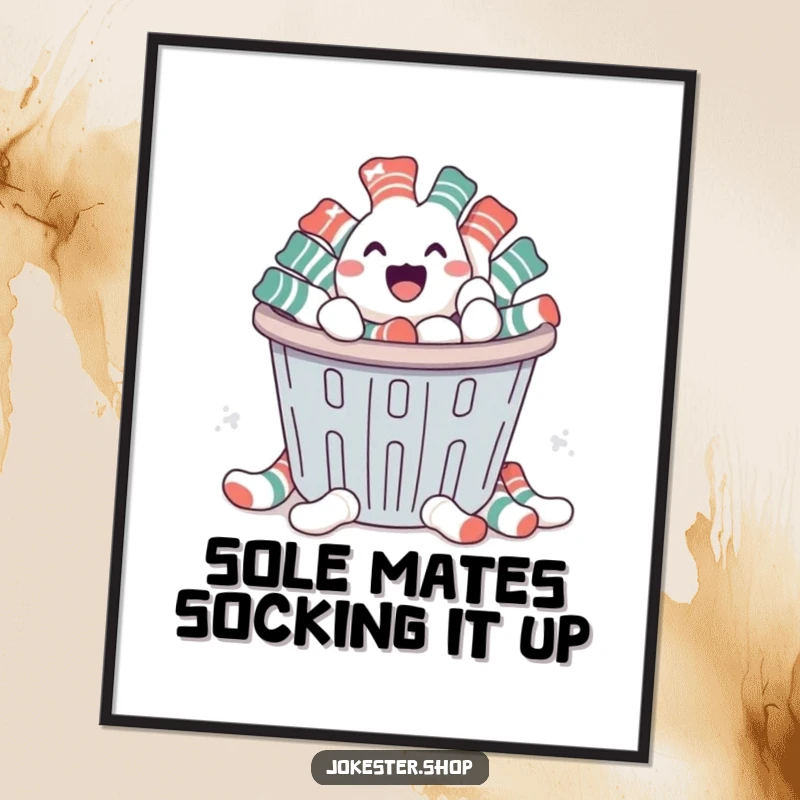 Funny Free Printable Wall Art: A full laundry basket with socks hilariously attempting to escape, creating chaos.