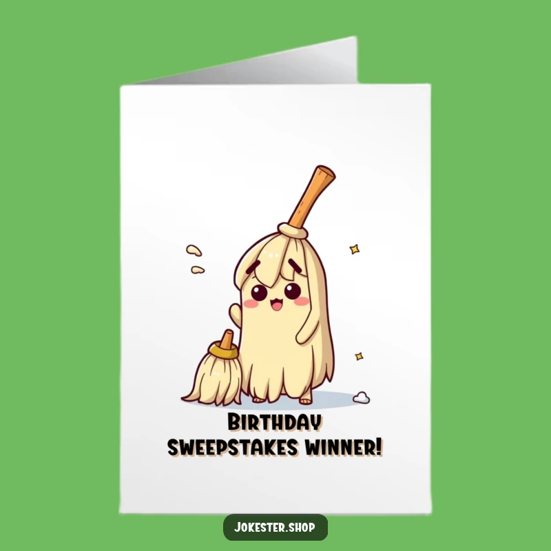 Free Printable Birthday Card: Bewildered Broom Sweeping Itself - Hilarious DIY Downloadable Gift