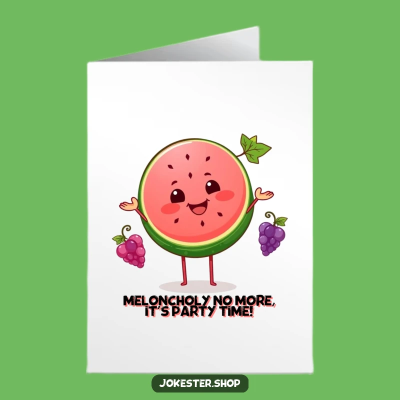 Free Printable Birthday Card: Funny Watermelon Juggling Grapes, Hilarious Downloadable Gift