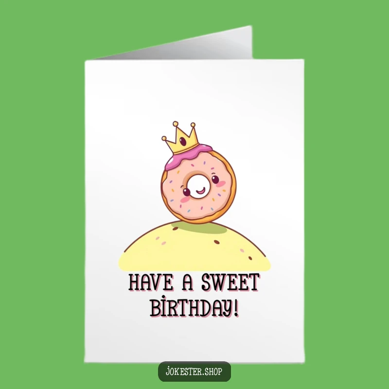 Free Printable Birthday Card: Royal Donut Rolling Downhill - Sweet & Funny Downloadable Gift